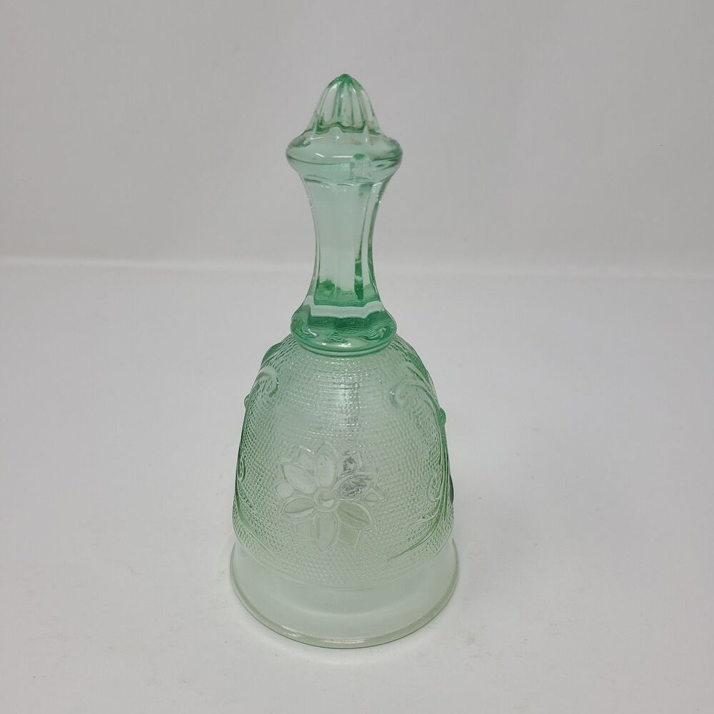 Vintage Tiara Glass Bell Sandwich Chantilly Green 5 3/4" Tall